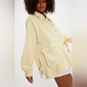 NWT Free People Alexa Sweatshirt Cardigan Zip-up Utility Jacket Small Yellow